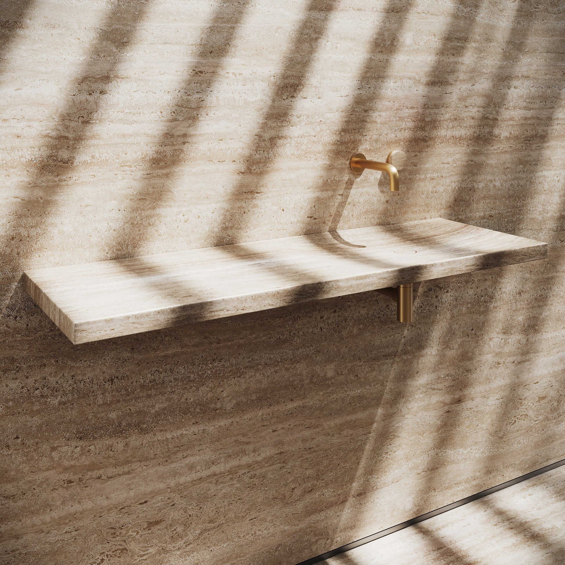 Levitare Travertine Ultra Thin Wall Mounted Basin 1200mm (Offset Waste)