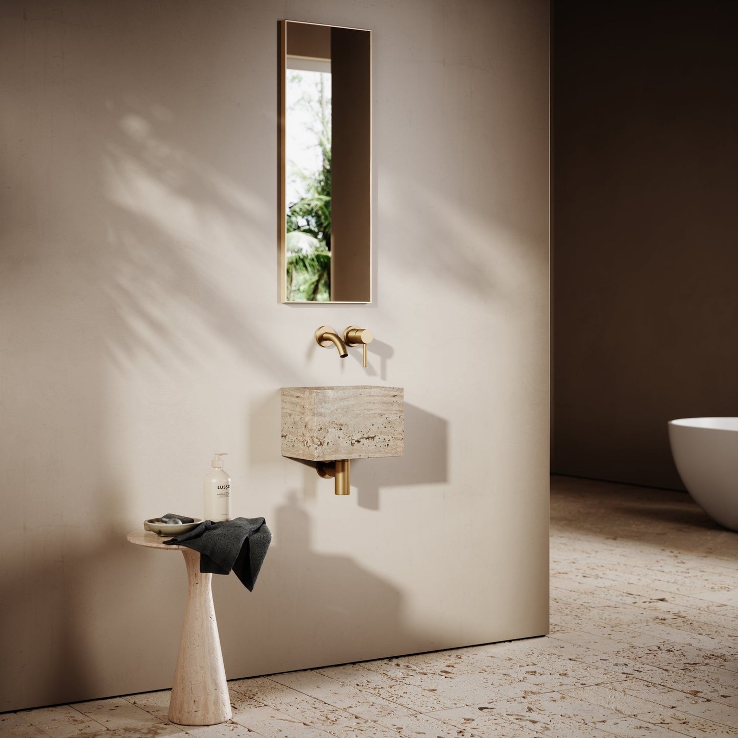 Tucci Travertine Stone Wall Hung Basin 300mm