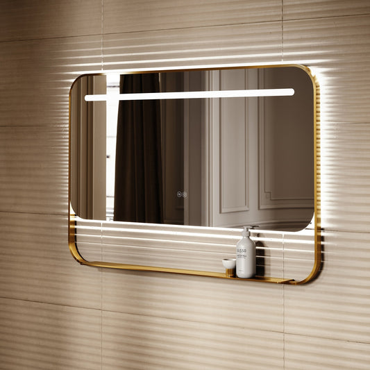 Vario Brushed Gold Mirror With Natural White LED light and Demister 1200mm