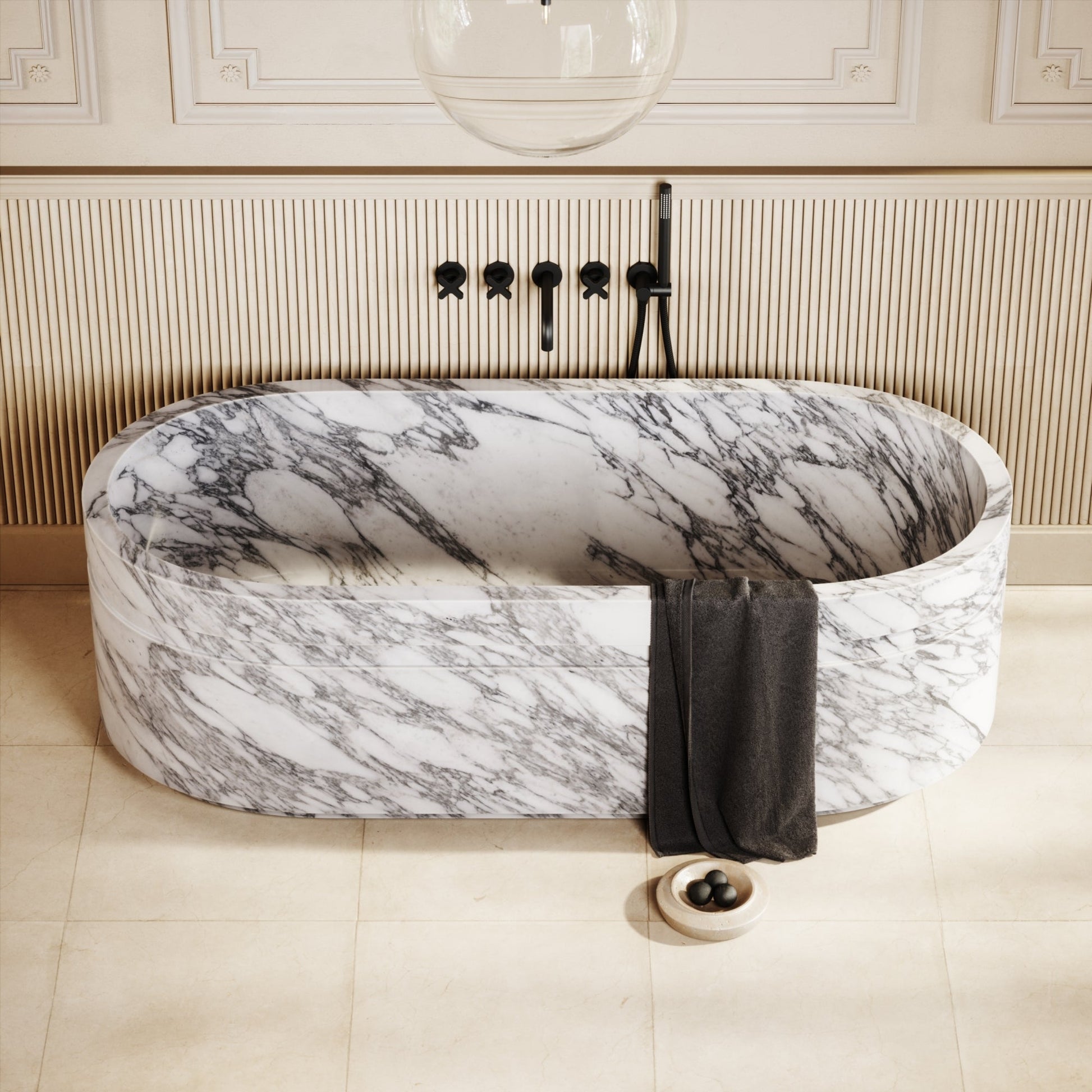 Vaso Arabescato Marble Freestanding Bath 1780mm