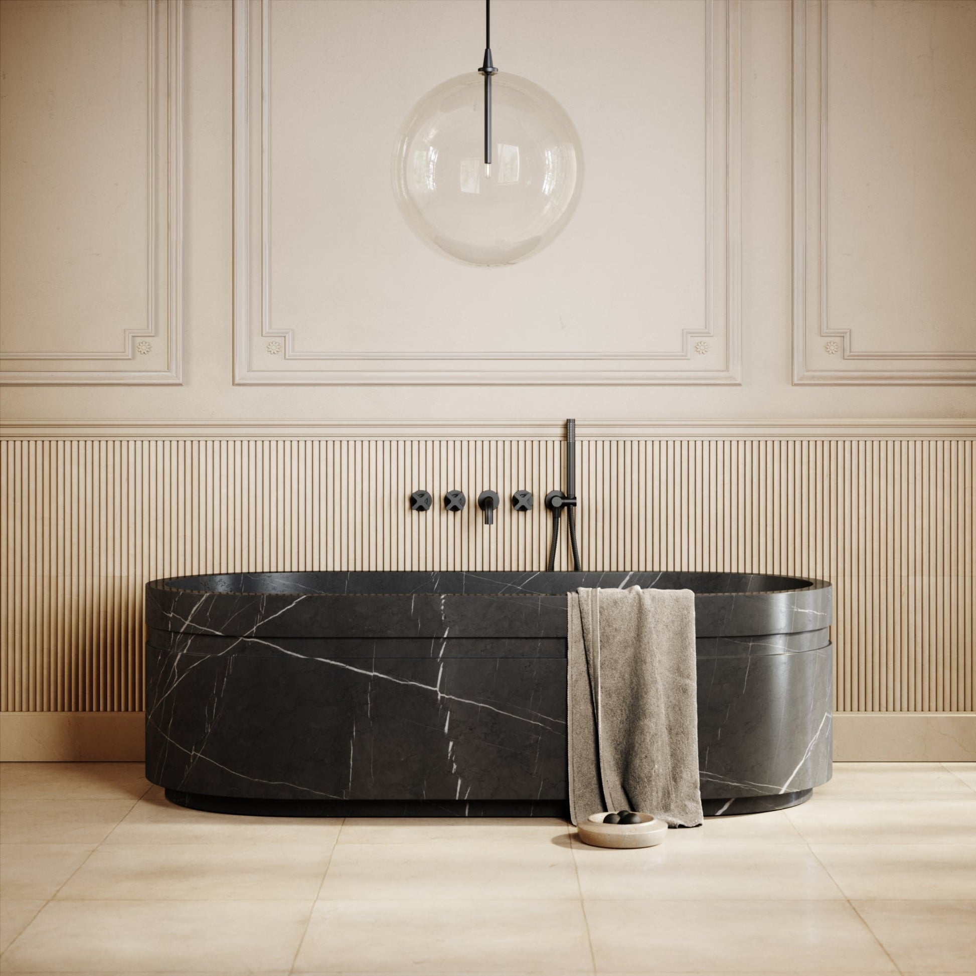 Vaso Pietra Grey Marble Freestanding Bath 1780mm