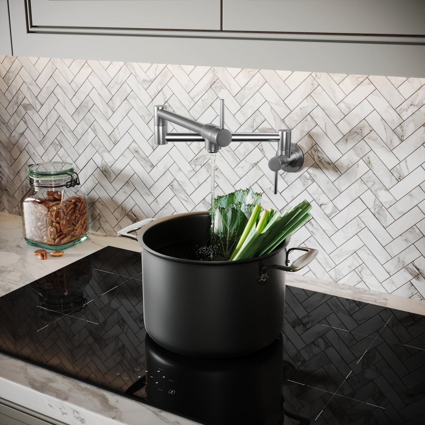Veroni Modern Kitchen Pot Filler Tap Brushed Stainless
