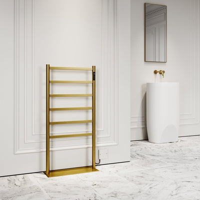 Vetro Brushed Gold Floorstanding Heated Towel Warmer