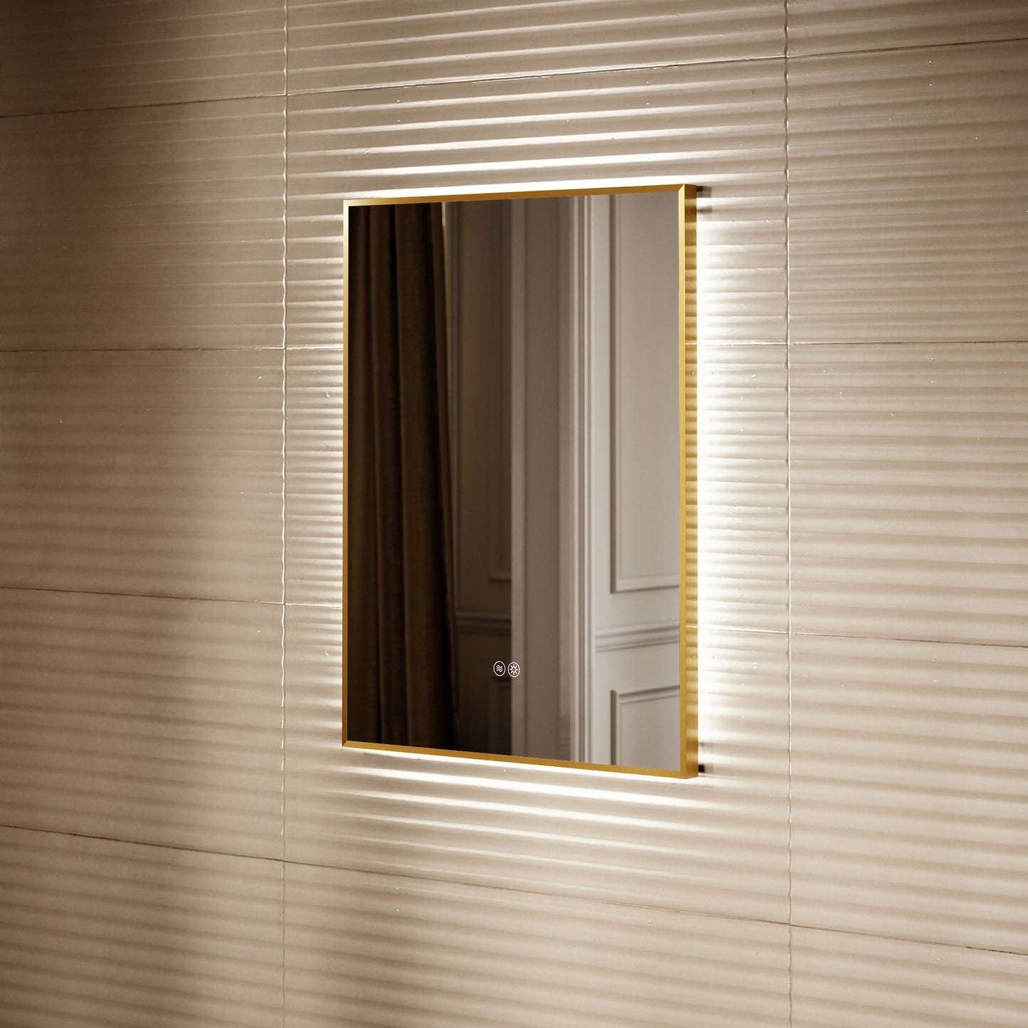 Vision Brushed Gold Mirror With Natural White LED light and Demister 600mm