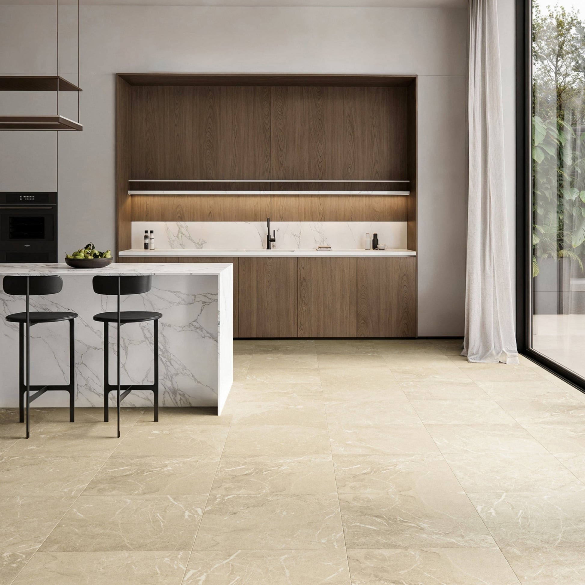 Vittorio Beige Limestone Porcelain Wall or Floor Tile 600 x 600mm