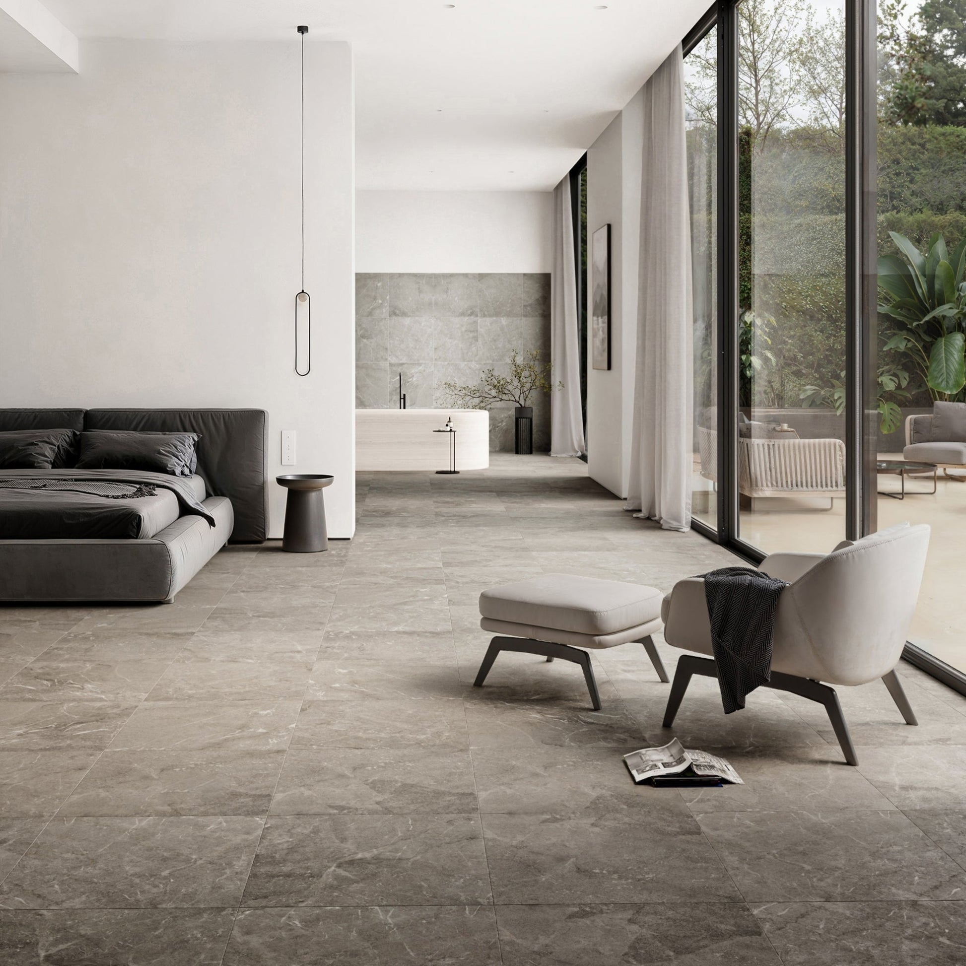 Vittorio Taupe Limestone Porcelain Wall or Floor Tile 600 x 600mm