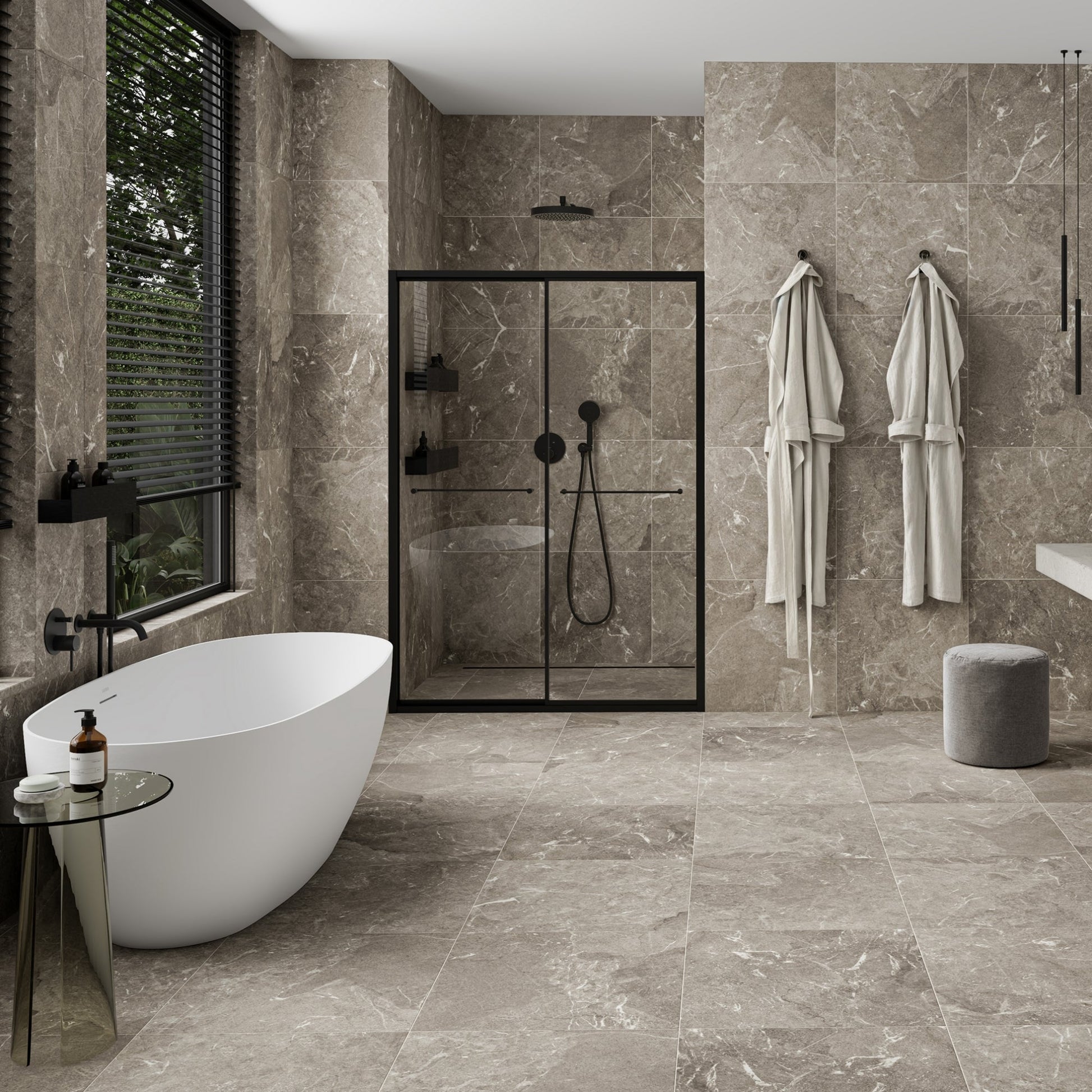 Vittorio Taupe Limestone Porcelain Wall or Floor Tile 600 x 600mm