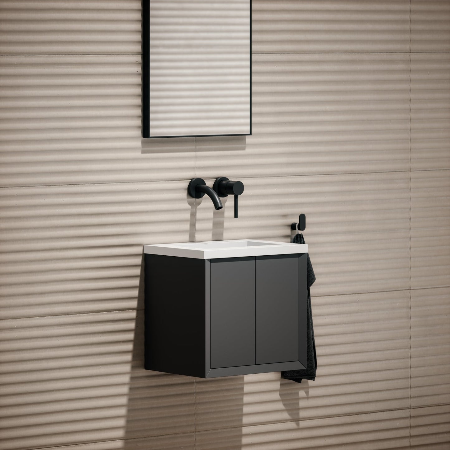 Volini Matte Anthracite Mini Cloakroom Vanity Unit with Stone Basin 400mm
