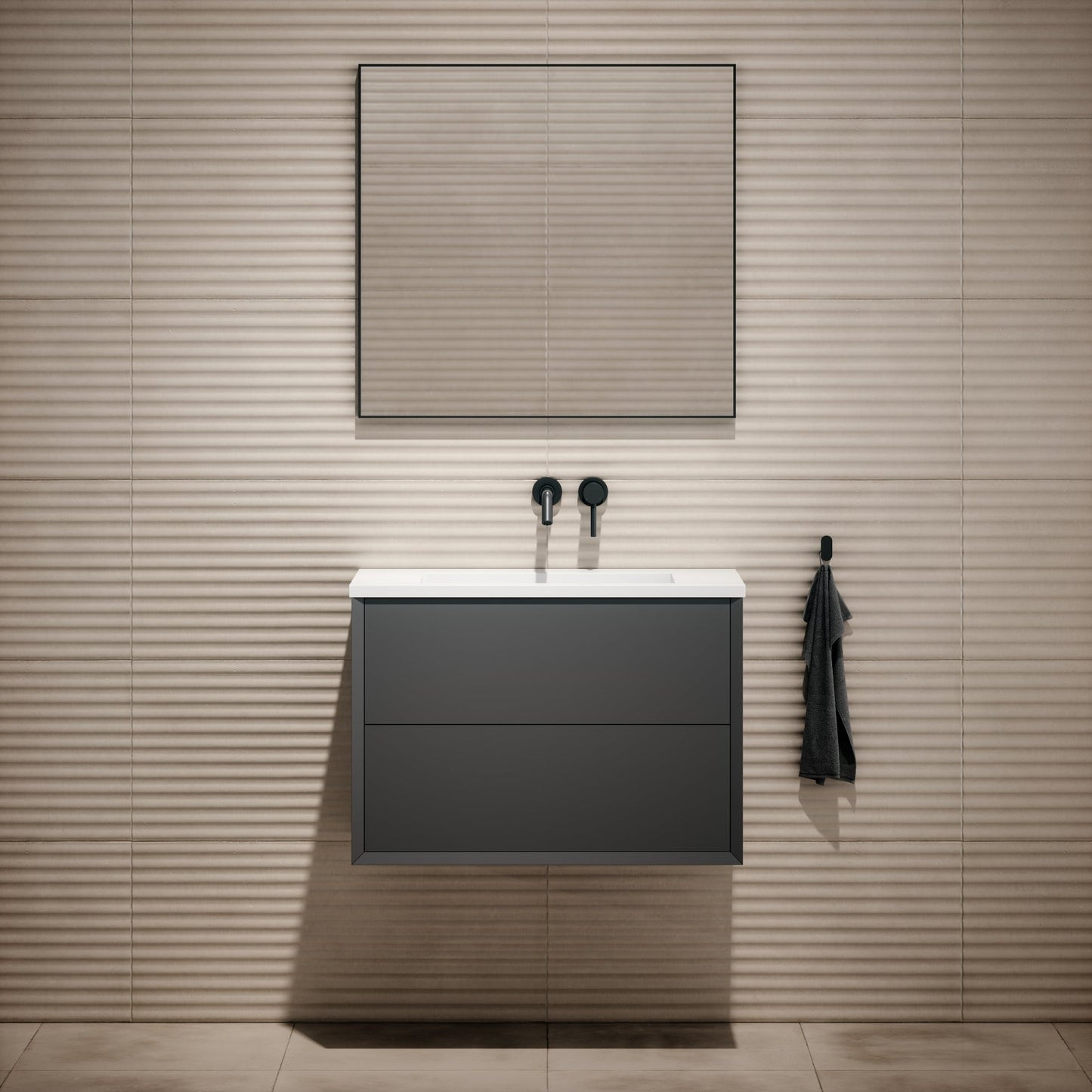Volini Matte Anthracite Vanity Unit with Stone Basin 800mm