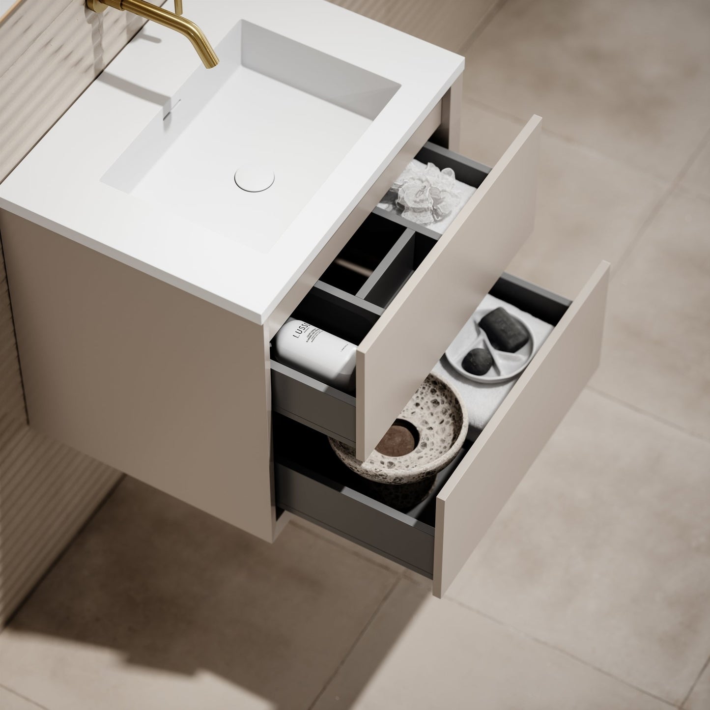 Volini Matte Cappuccino Vanity Unit with Stone Basin 600mm