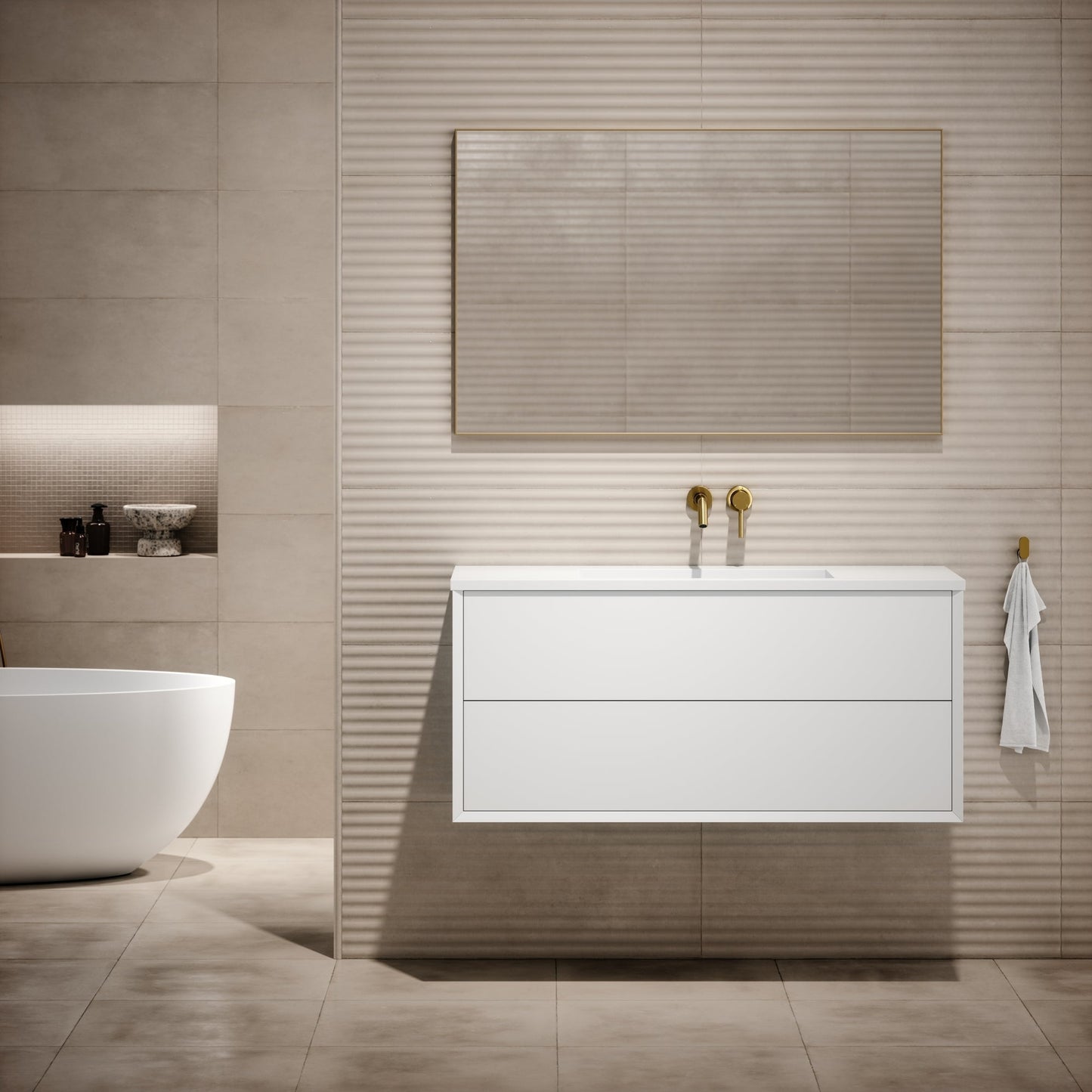 Volini Matte White Vanity Unit with Stone Basin 1200mm