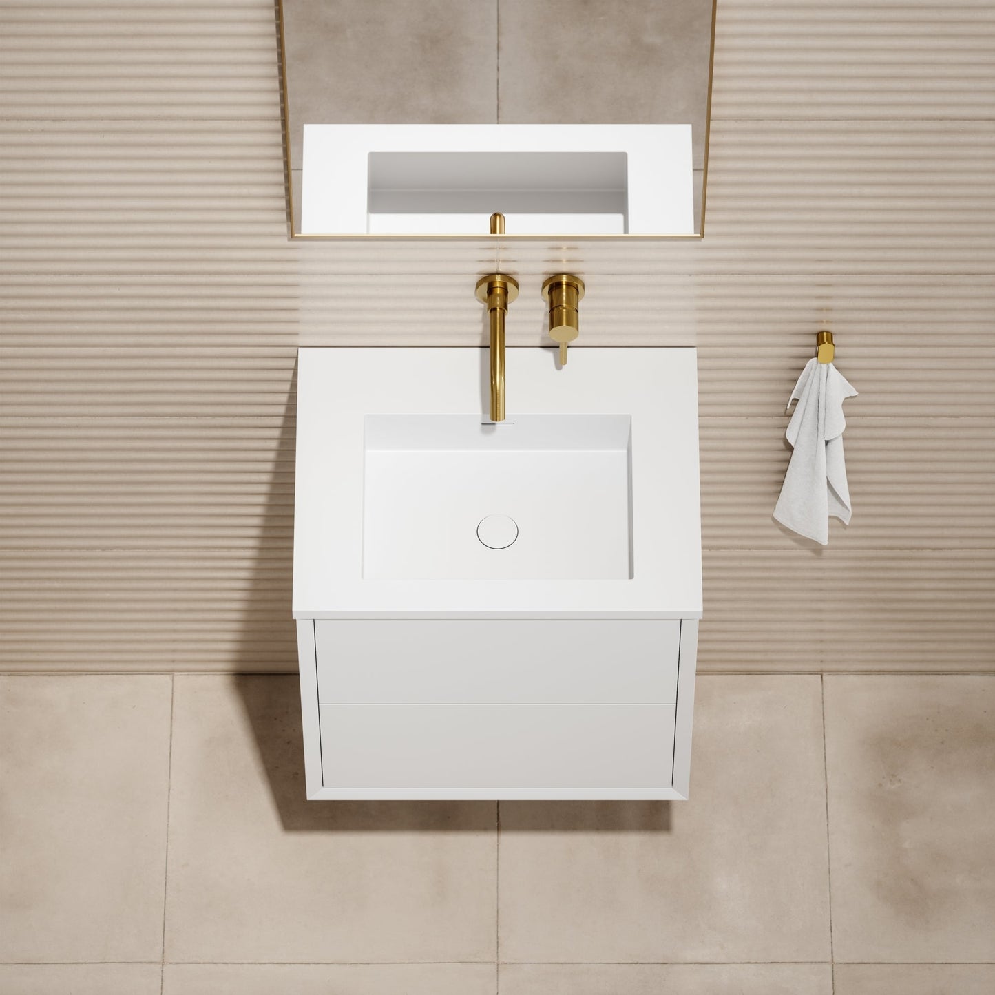 Volini Matte White Vanity Unit with Stone Basin 600mm