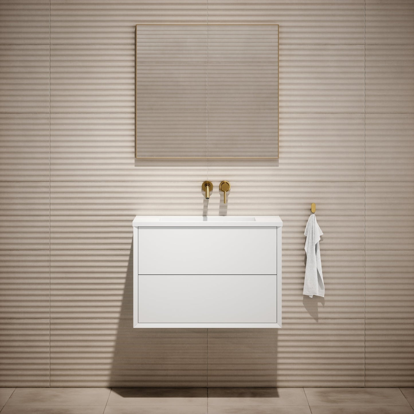 Volini Matte White Vanity Unit with Stone Basin 800mm