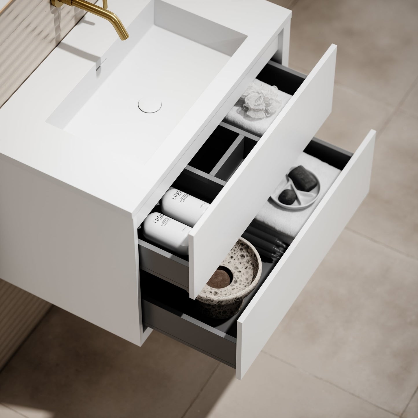 Volini Matte White Vanity Unit with Stone Basin 800mm