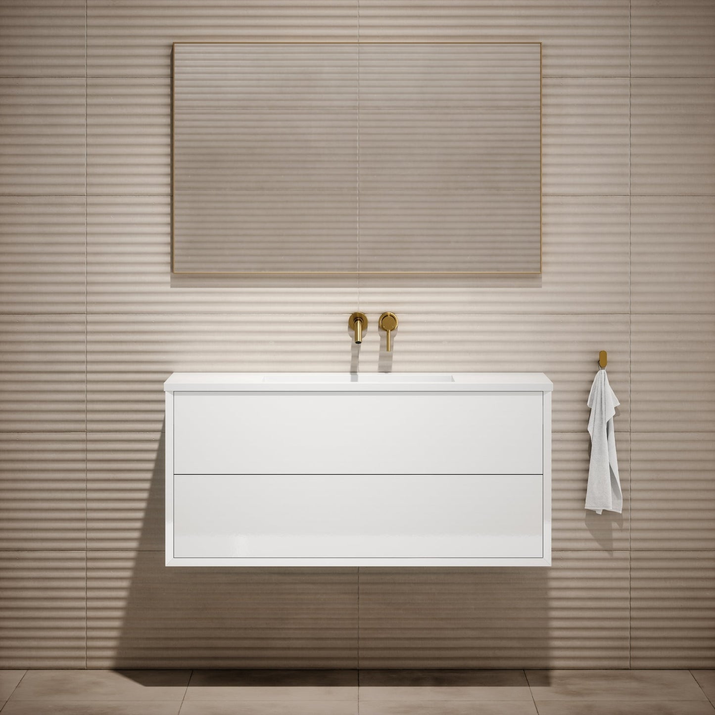 Volini Polished White Vanity Unit with Stone Basin 1200mm