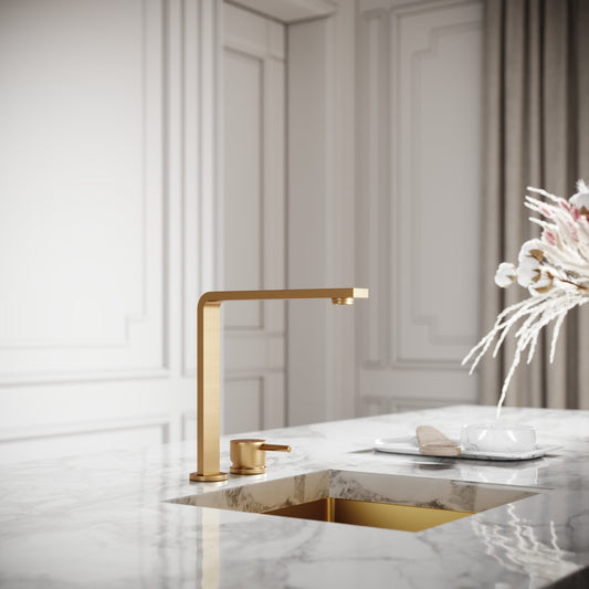 Vuito Modern Square Kitchen Tap Brushed Gold