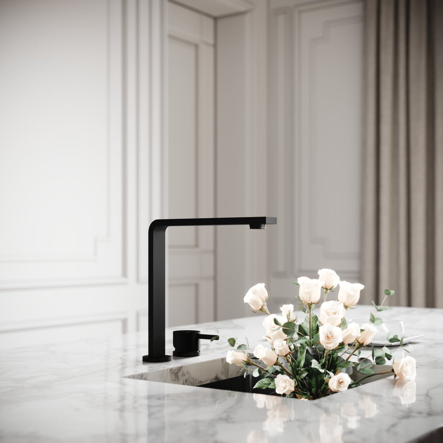 Vuito Modern Square Kitchen Tap Matte Black