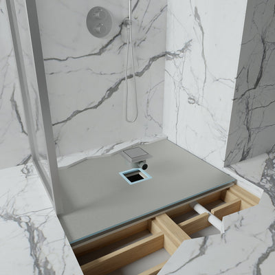 Wet Room Walk in Shower Tray Kit - Centre Drain + Tanking Kit + Brushed Stainless Waste Kit (ALL SIZES)