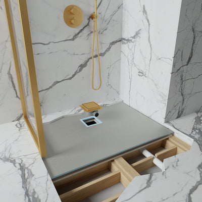 Wet Room Walk in Shower Tray Kit - Offset Drain + Tanking Kit + Brushed Gold Waste Kit (ALL SIZES)