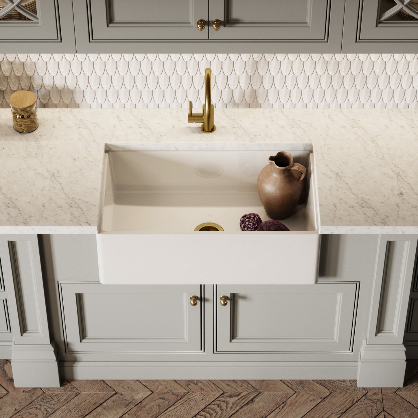 Windsor Large Single White Ceramic Butler Kitchen Sink 800mm