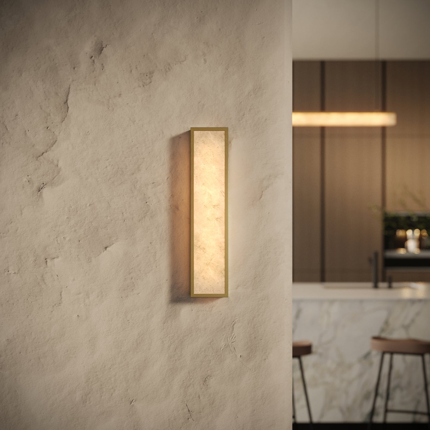 Luceva Alabaster IP44 LED Wall Sconce Light Brushed Gold 450mm