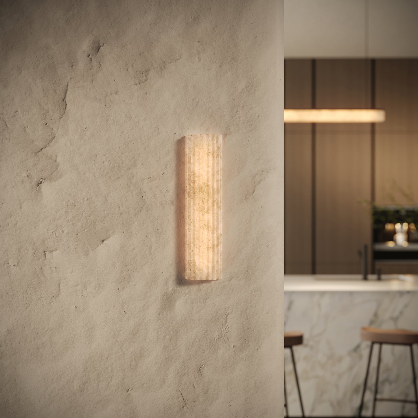 Lumera Alabaster IP44 LED Fluted Wall Sconce Light 400mm