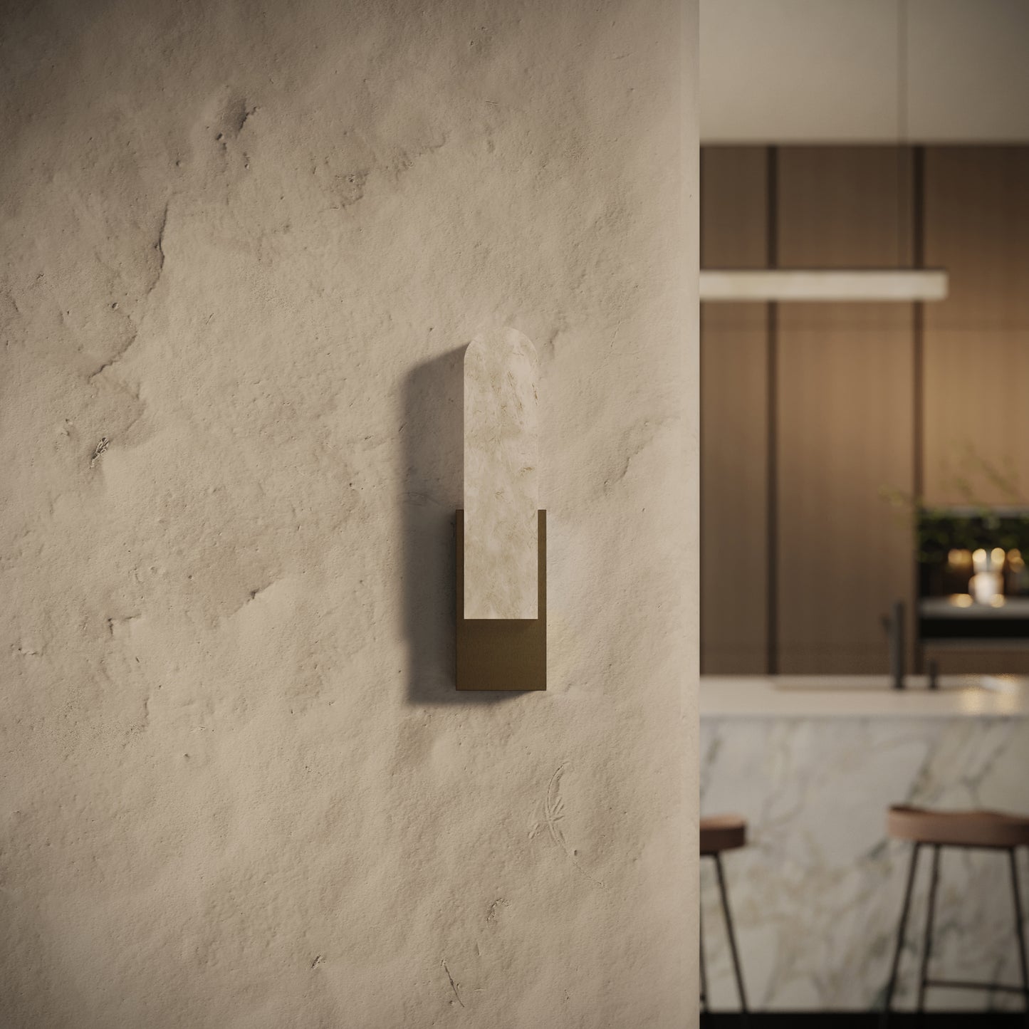 Lustro Alabaster IP44 LED Wall Sconce Light Burnished Brass 400mm