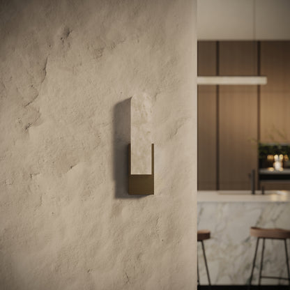 Lustro Alabaster IP44 LED Wall Sconce Light Burnished Brass 400mm