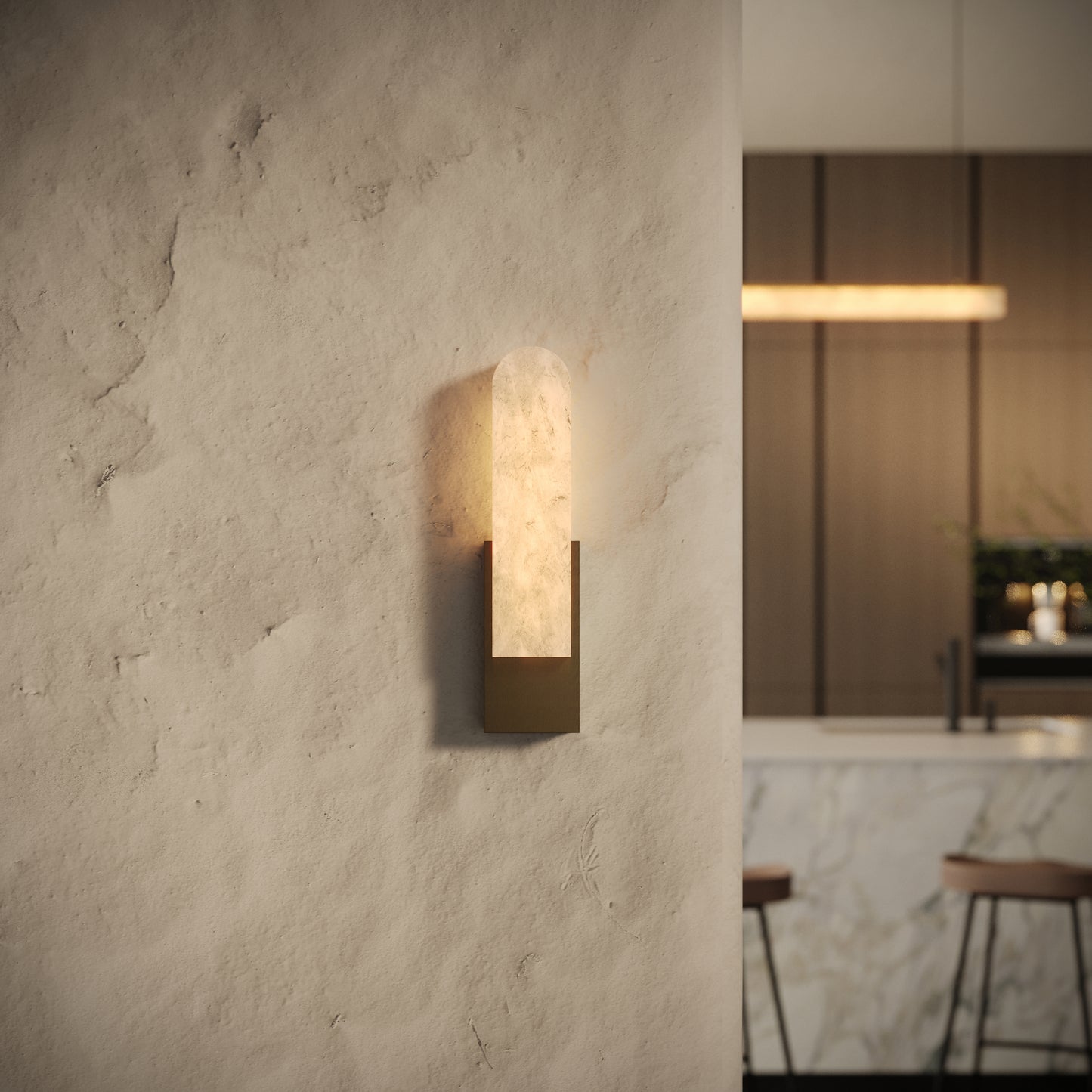 Lustro Alabaster IP44 LED Wall Sconce Light Burnished Brass 400mm