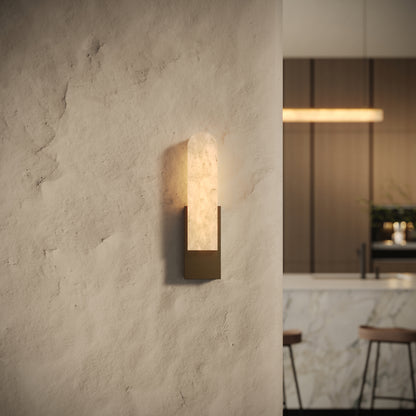 Lustro Alabaster IP44 LED Wall Sconce Light Burnished Brass 400mm