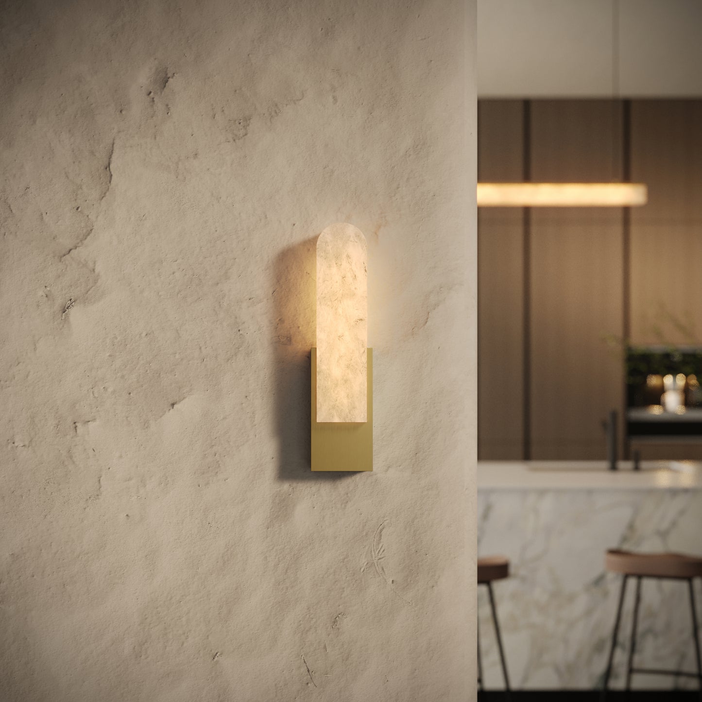 Lustro Alabaster IP44 LED Wall Sconce Light Brushed Gold 400mm