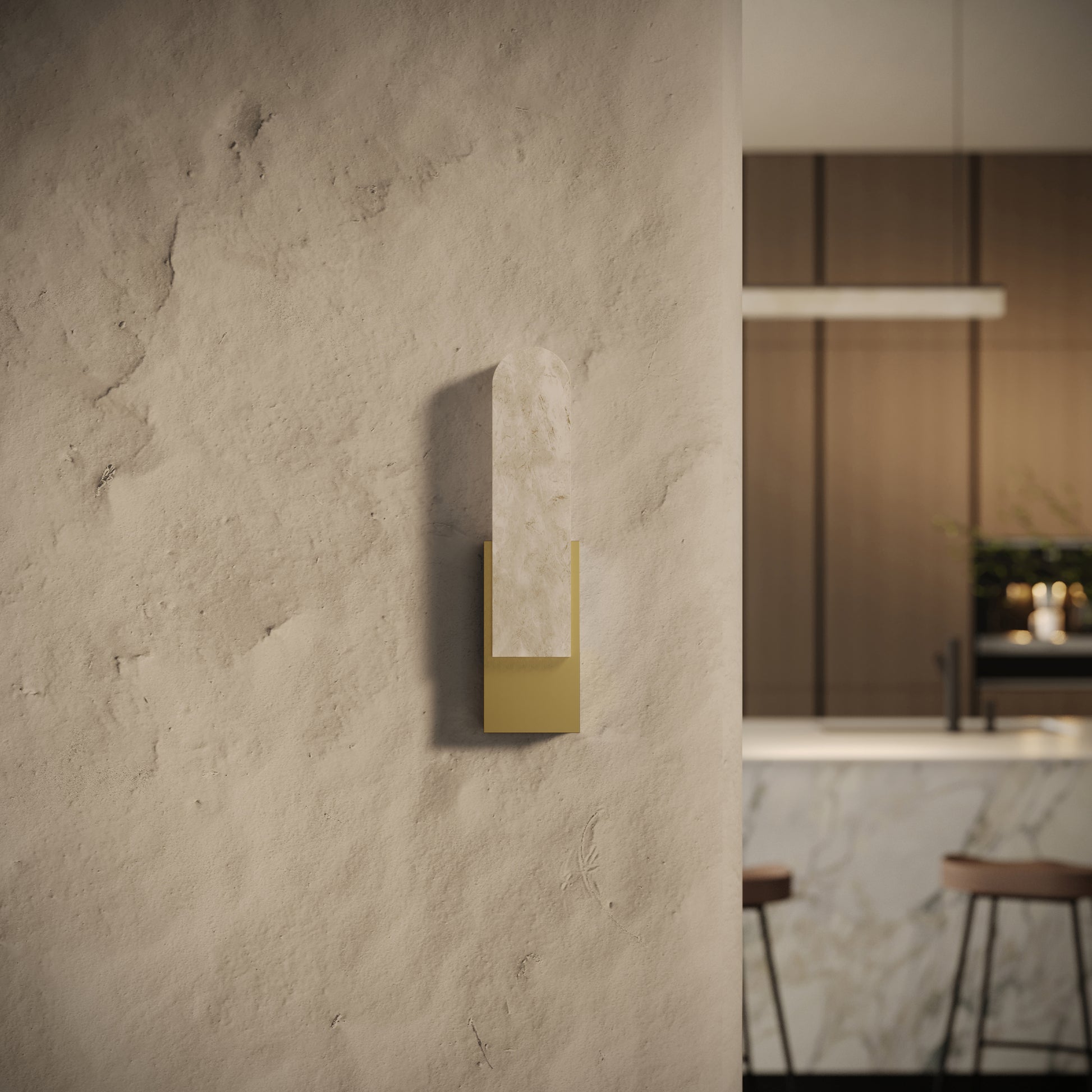 Lustro Alabaster IP44 LED Wall Sconce Light Brushed Gold 400mm