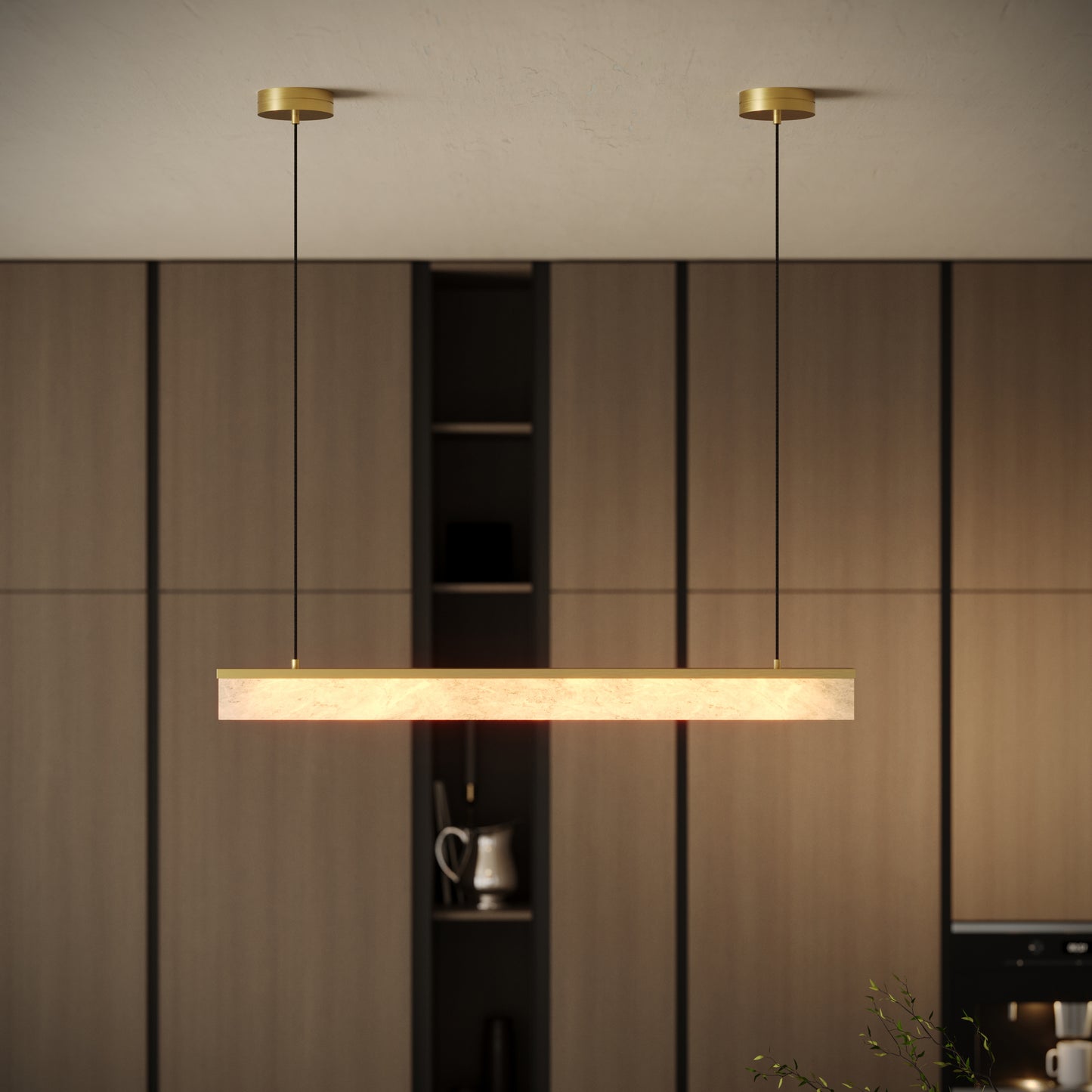 Lucente Alabaster LED Pendant Light Brushed Gold 1000mm