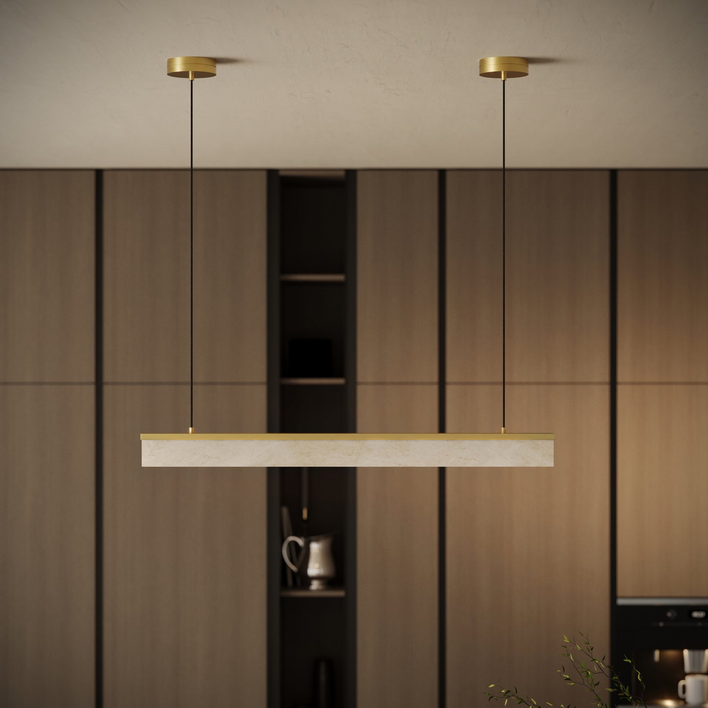 Lucente Alabaster LED Pendant Light Brushed Gold 1000mm