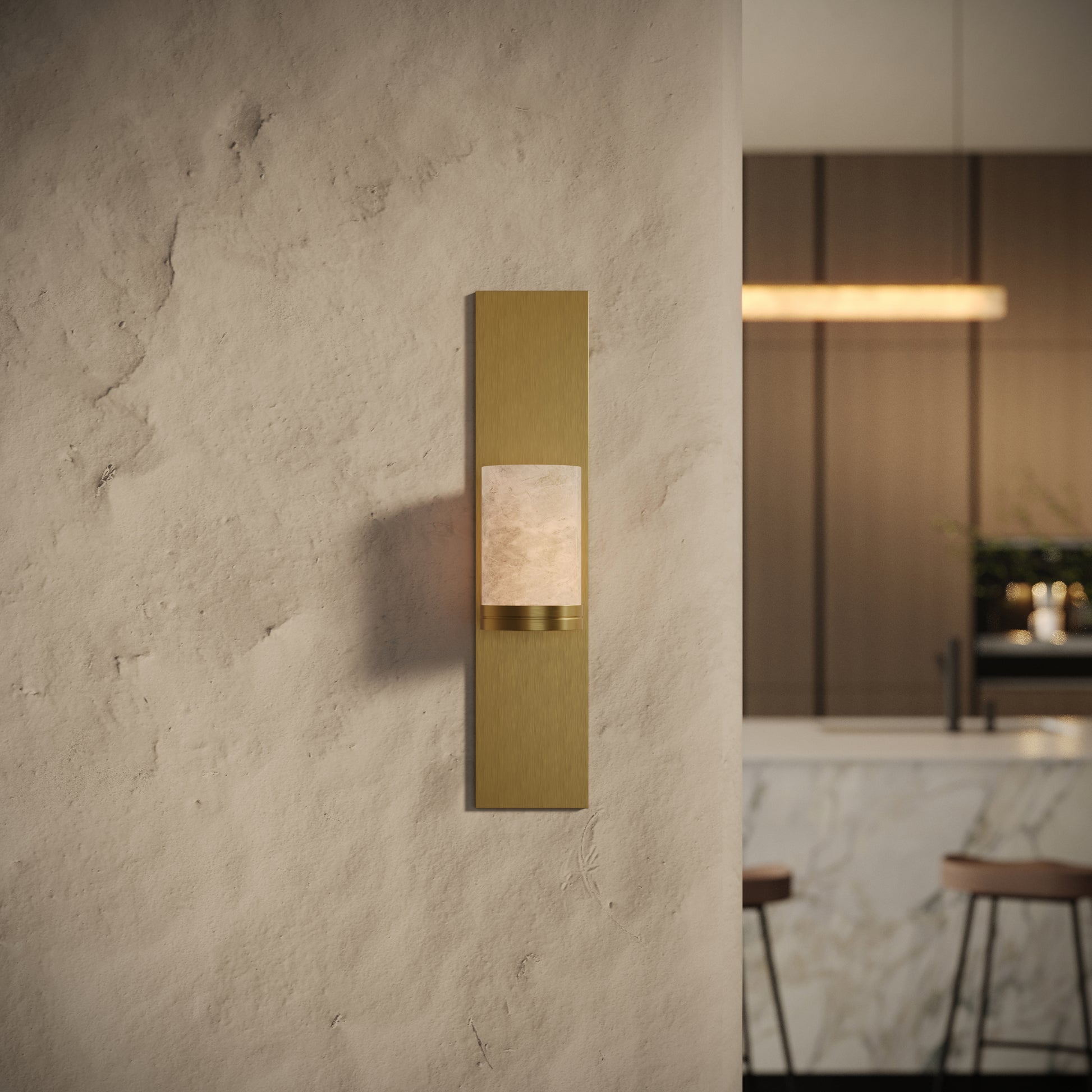 Perluna Alabaster IP44 LED Wall Sconce Light Brushed Gold 550mm