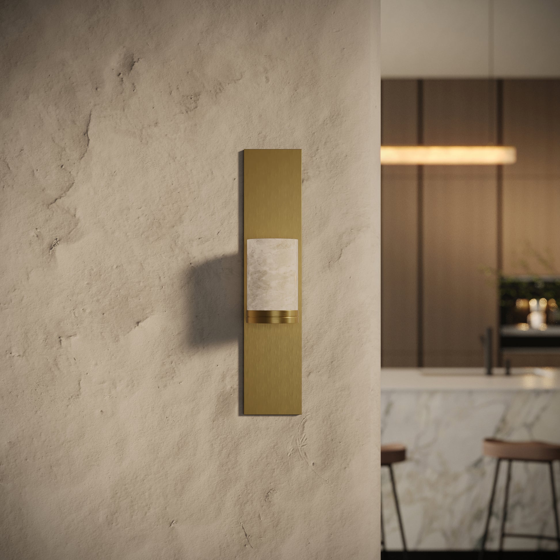 Perluna Alabaster IP44 LED Wall Sconce Light Brushed Gold 550mm