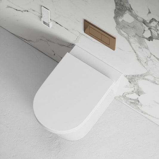 Intellismart Back To Wall Rimless Bidet Toilet with Concealed Cistern and Rose Gold Flush Plate