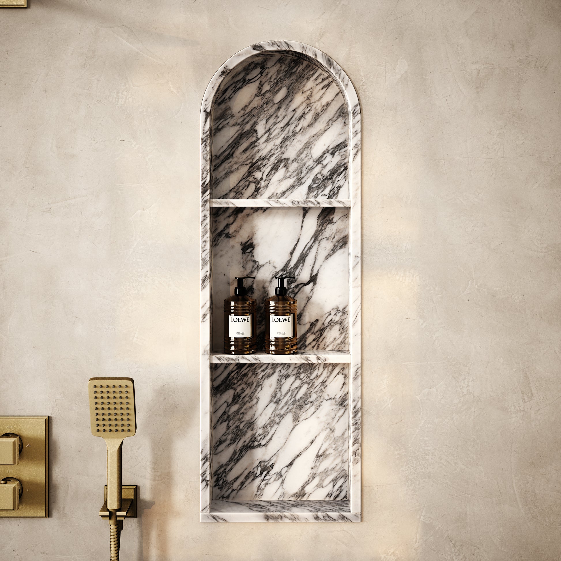 Arco Arabescato Marble Arched Bathroom Shower Niche 300mm