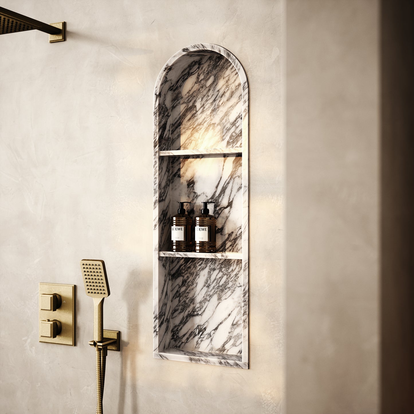 Arco Arabescato Marble Arched Bathroom Shower Niche 300mm