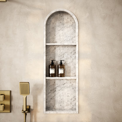 Arco Carrara Marble Arched Bathroom Shower Niche 300mm