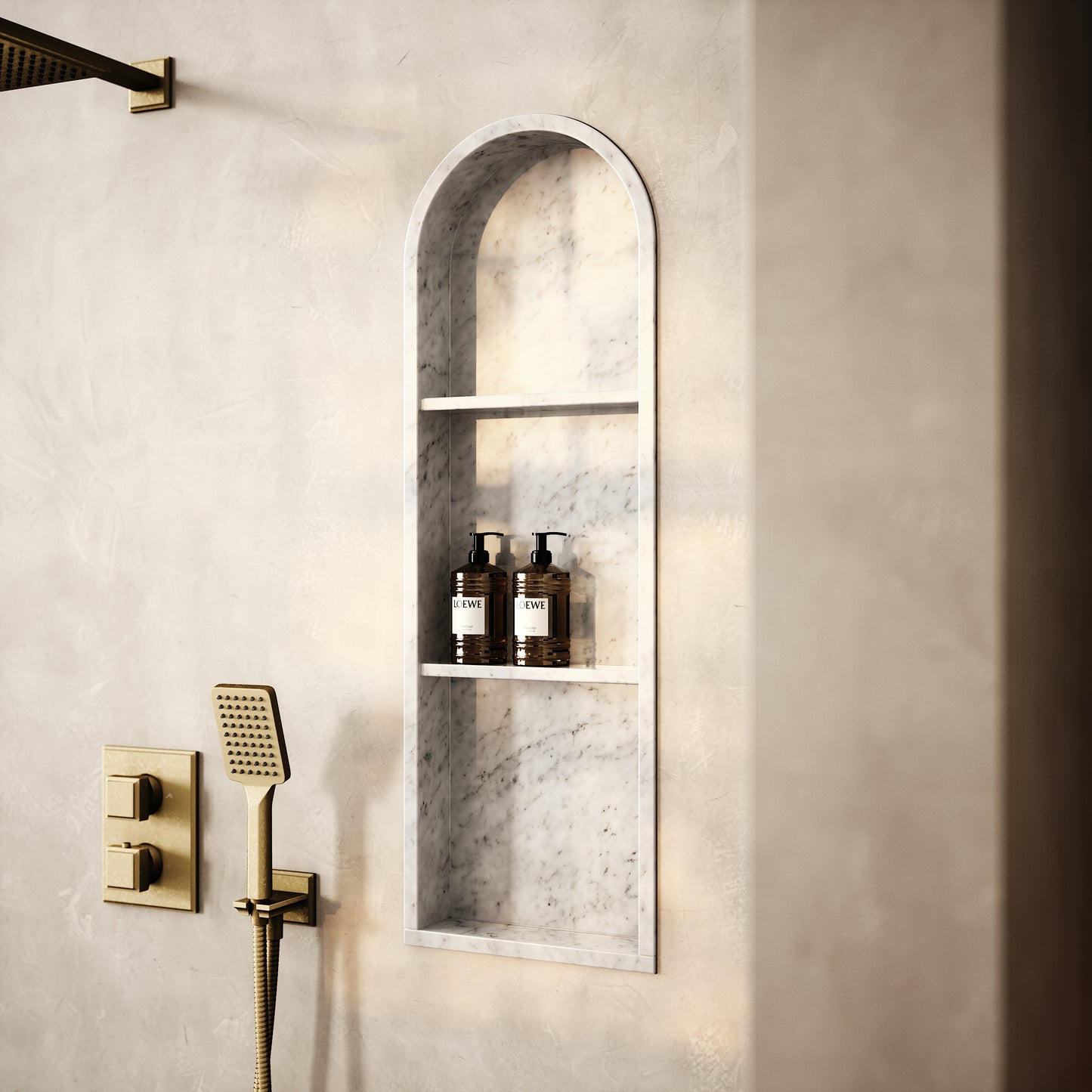 Arco Carrara Marble Arched Bathroom Shower Niche 300mm