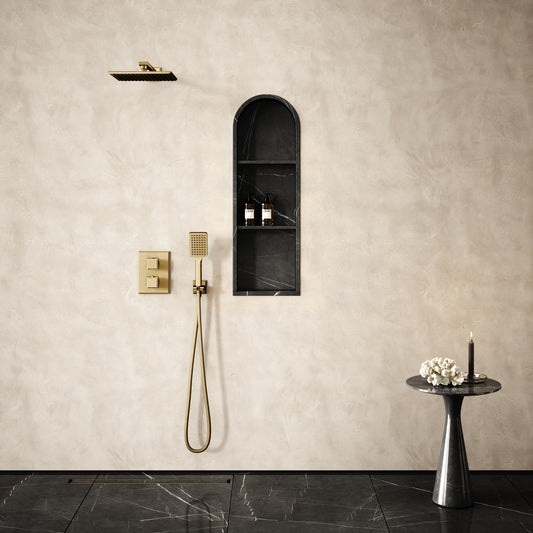 Arco Pietra Grey Marble Arched Bathroom Shower Niche 300mm