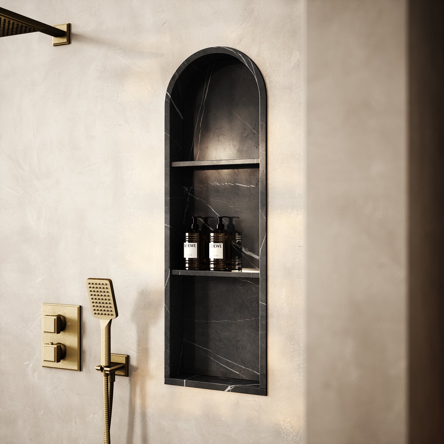 Arco Pietra Grey Marble Arched Bathroom Shower Niche 300mm