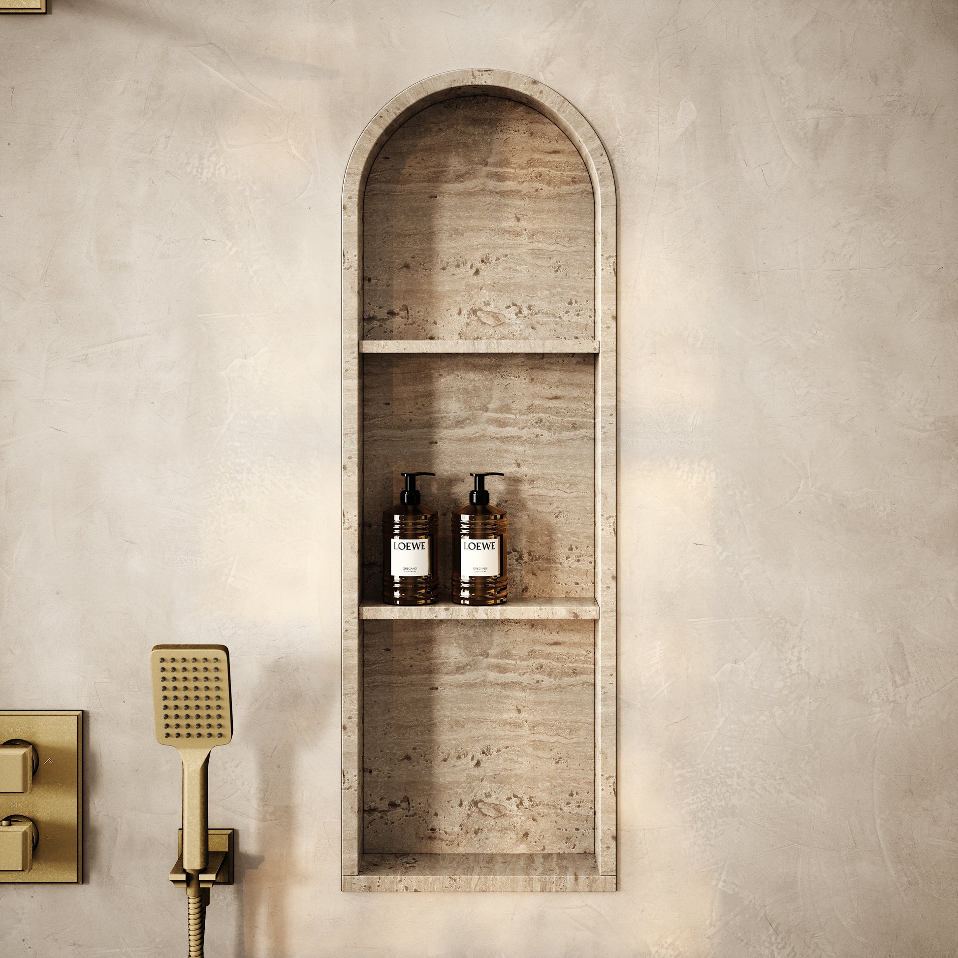 Arco Travertine Stone Arched Bathroom Shower Niche 300mm