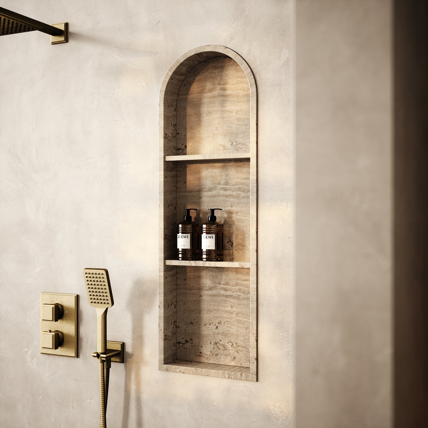 Arco Travertine Stone Arched Bathroom Shower Niche 300mm