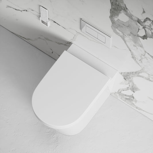 Intellismart Back To Wall Rimless Bidet Toilet with Concealed Cistern and Chrome Flush Plate