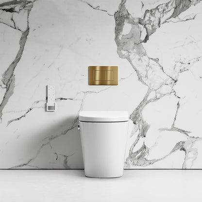 Intellismart Back To Wall Rimless Bidet Toilet with Concealed Cistern and Brushed Gold Flush Plate