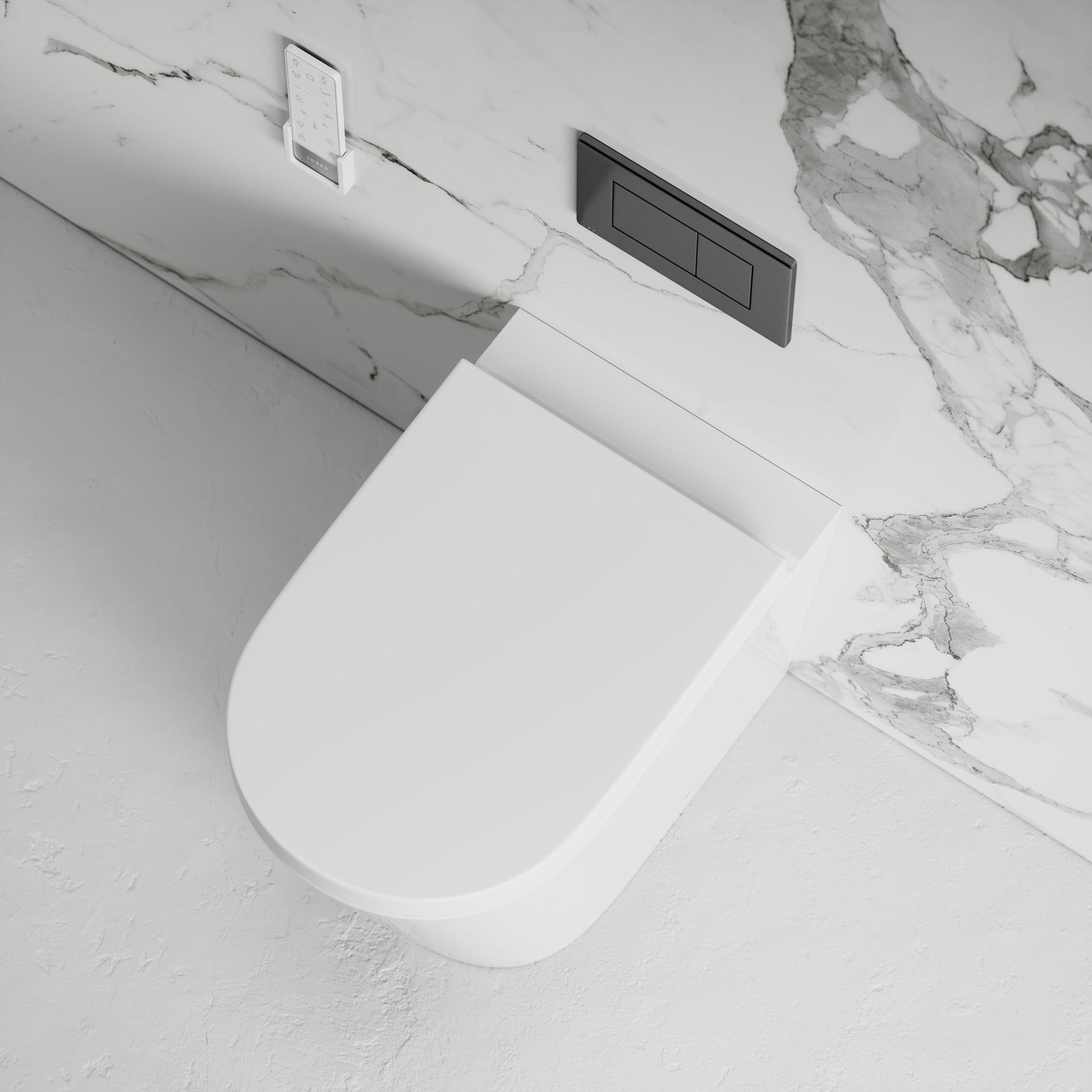 Intellismart Back To Wall Rimless Bidet Toilet with Concealed Cistern and Gunmetal Flush Plate