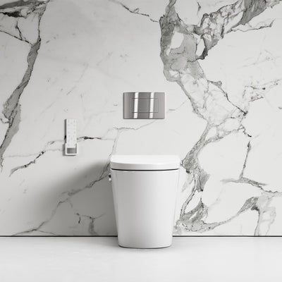 Intellismart Back To Wall Rimless Bidet Toilet with Concealed Cistern and Brushed Stainless Flush Plate