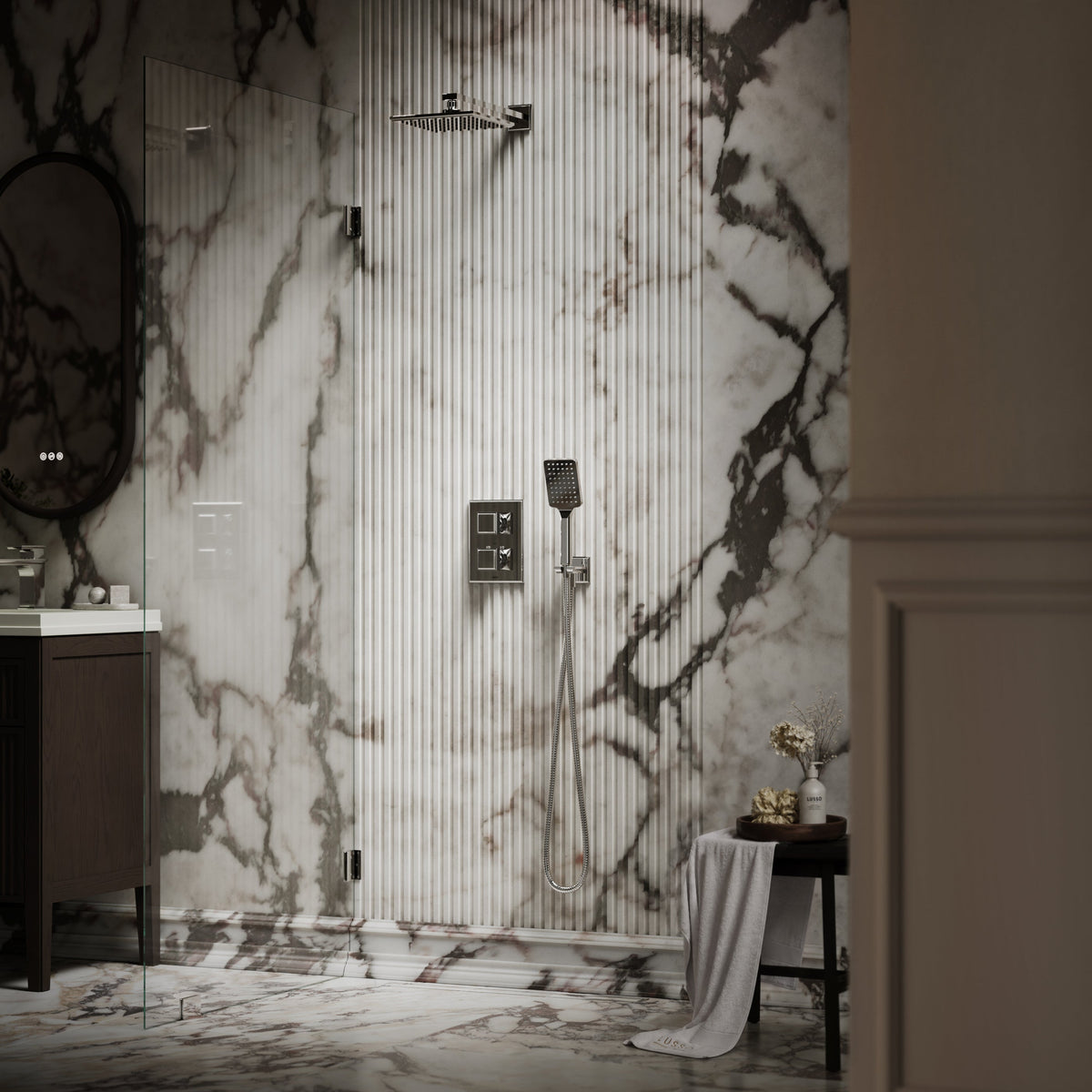 Baroque Chrome Thermostatic Shower with Handheld Shower